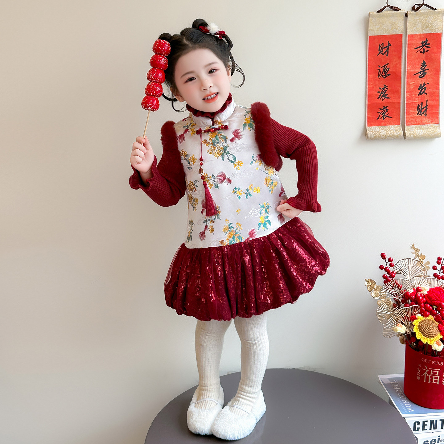 女童连衣裙冬季2025新款儿童女宝宝红色锦鲤中国风旗袍裙子拜年服,淘宝优惠券,粉丝福利购,淘宝优惠卷