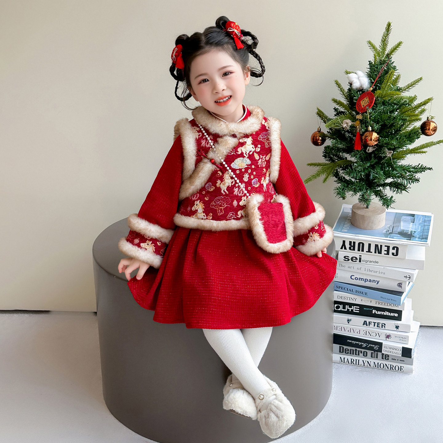 女童连衣裙小马儿童冬季拜年服新年过年衣服装红色女宝宝裙子冬装,淘宝优惠券,粉丝福利购,淘宝优惠卷