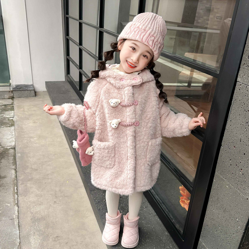 女童加厚外套深秋冬季2025新款儿童装洋气熊头女宝宝羊羔绒初冬装 - 图3