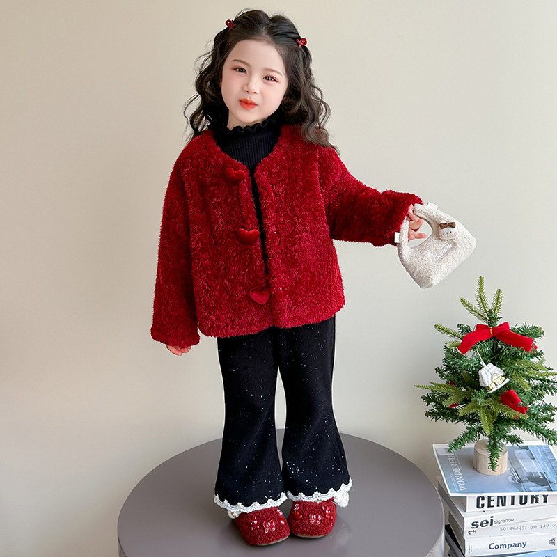 女童夹棉套装冬季2025新款洋气儿童毛毛衣外套时尚女宝宝冬装衣服,淘宝优惠券,粉丝福利购,淘宝优惠卷