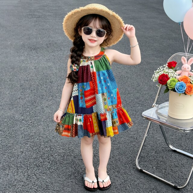 ເດັກຍິງ Summer Bohemian Sleeveless ແບບຊົນເຜົ່າ Princess