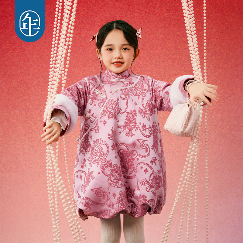 年衣童装女童旗袍裙外套冬新款连衣裙公主裙新中式儿童表演花苞裙,淘宝优惠券,粉丝福利购,淘宝优惠卷