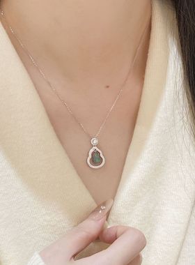 KLZ福禄双全 天然翡翠项链女S925纯银新中式气质高级感2026锁骨链