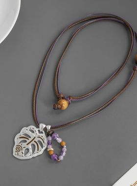 叶子项链 新中式串珠手工编织龟背竹也锁骨链