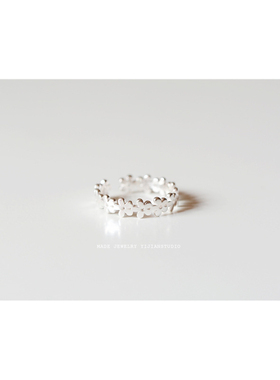 s925纯银开口戒指花朵镂空素银戒指