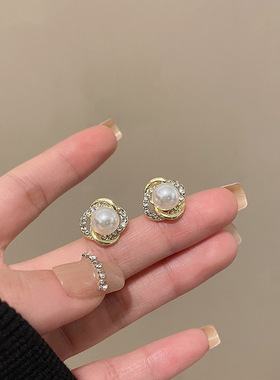 s925银针花朵珍珠耳钉女小众设计高级感耳环轻奢气质网红耳饰
