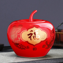 Jingdezhen Ceramic Ware China Red Apple Storage Jar Subvase Chinese Living Room Adornment Swing Piece Wedding Gift