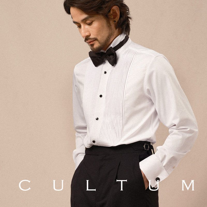 CULTUM ONE DAY法式叠袖口机翼领宴会礼服衬衫男长袖风琴褶皱衬衣