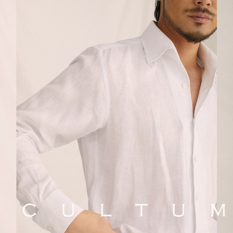 CULTUM100%法国亚麻一片领衬衫男内搭长袖商务休闲纯色衬衣上衣,淘宝优惠券,粉丝福利购,淘宝优惠卷