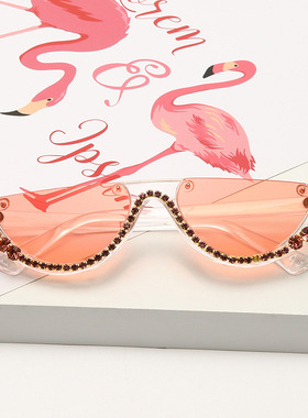 2020新款水钻半框猫眼女太阳镜