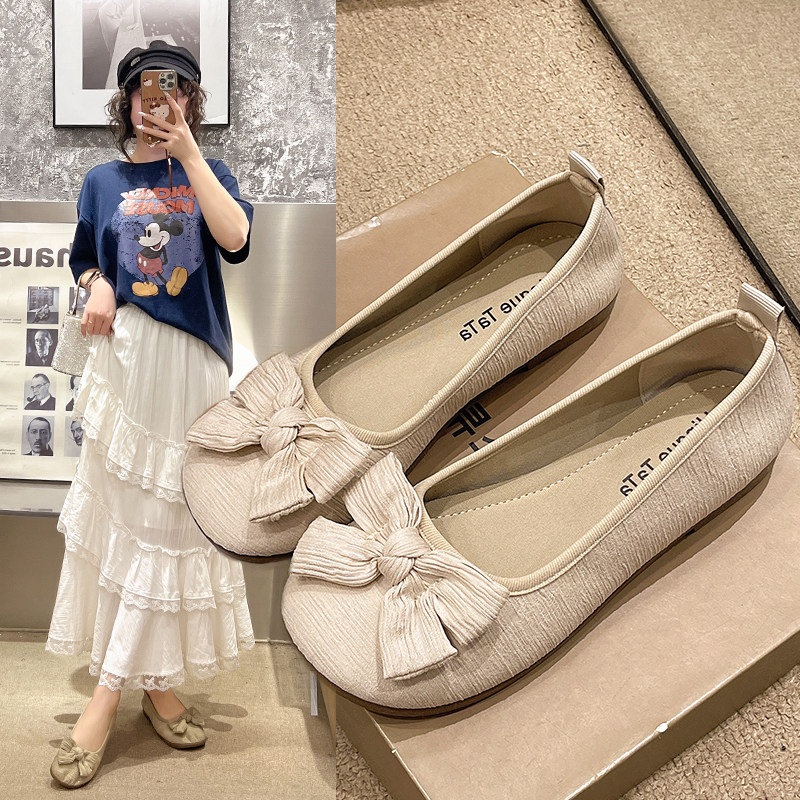 2026春秋新款韩版时尚百搭女单鞋一脚蹬豆豆鞋蝴蝶结软底防滑浅口,淘宝优惠券,粉丝福利购,淘宝优惠卷