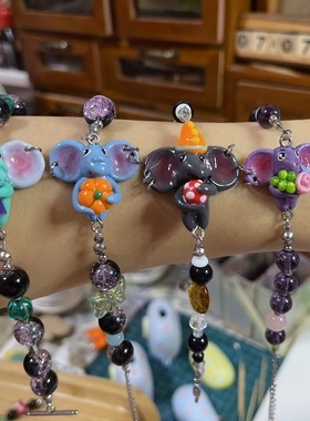 原创软陶小象手链可爱个性小众串珠手链