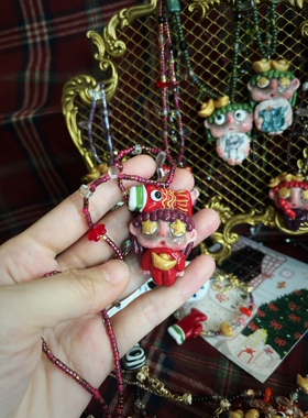 原创软陶搞怪小人项链小财迷锦鲤项链好运项链