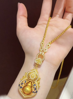 金店同款沙金点钻青花瓷四美葫芦项链拉丝福禄可转动毛衣链女送礼