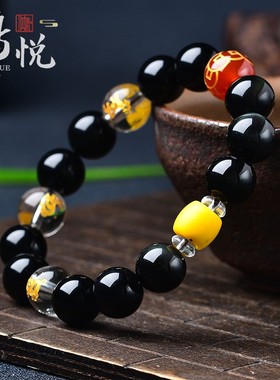 猪兔羊亥卯未黑曜石三合佛珠