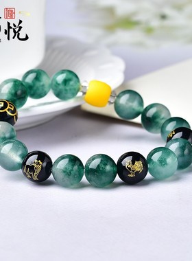 链绿色水晶水草玛瑙三合猴鼠龙