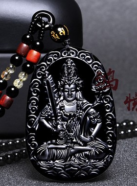 天然黑曜石属牛虚空藏菩萨吊坠