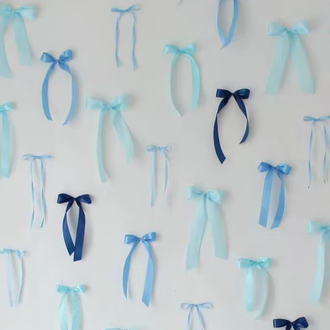 ins仙女蝴蝶结蓝色背景墙装饰丝带拍照道具生日派对场景布置装扮 - 图1