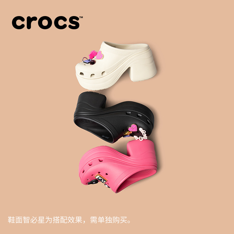 Crocs卡骆驰人鱼鞋洞洞鞋厚底高跟鞋女鞋粗跟凉鞋增高拖鞋|208547 - 图1