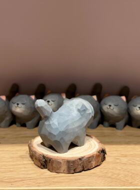 小猫纯手工实木雕刻工艺品客厅办公室桌面摆件家居饰品小礼物蓝猫