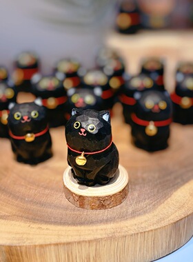 木雕小猫黑猫摆件挂件小礼品木质小猫木质黑猫跨境小礼品热销