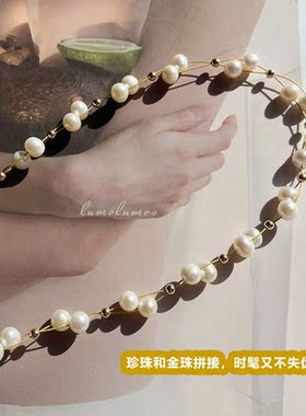 璀璨星辰珍珠项链S925银珠交叉天然淡水小珍珠颈链手工小众高级感