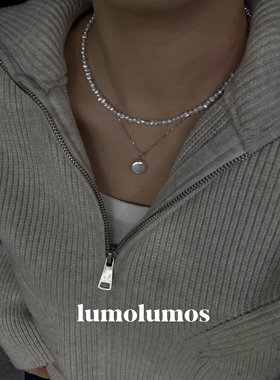 天然淡水珍珠纽扣珠吊坠纯银项链轻奢简约百搭叠戴项链锁骨链