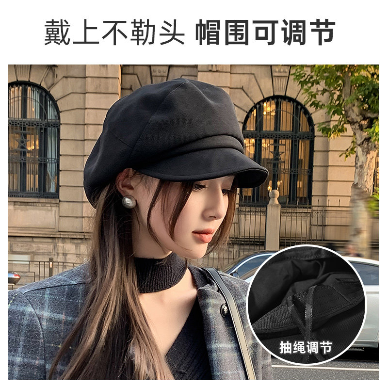 英伦八角帽女2025新款春秋黑色鸭舌贝雷帽秋冬显脸小画家报童帽子