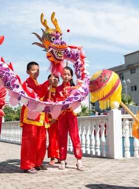 6号儿童舞龙道具幼儿园表演小孩子龙灯学生龙头舞龙舞狮绸缎布龙