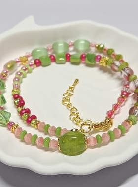 静的手作小店原创设计晶晶版原石项链锁骨链成品