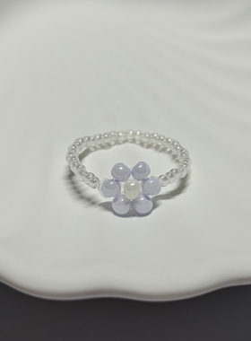 静的手作小店米珠戒指记忆钢圈可调节戒指成品