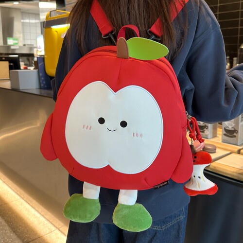 双肩包女可爱苹果包日系轻便卡通小书包休闲洋气小众布包斜挎包包 - 图0
