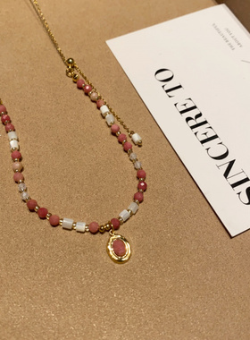 宫廷风红色椭圆时髦串珠吊坠项链