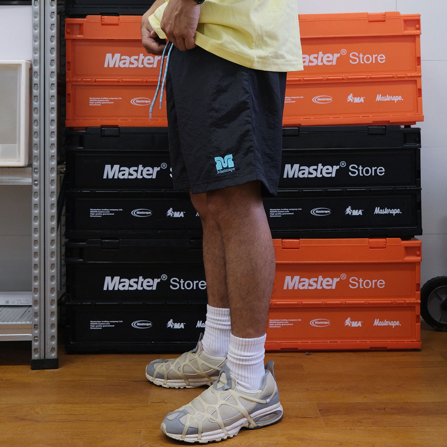 Masterape新款夏季宽松轻薄休闲撞色五分刺绣花色绳短裤,淘宝优惠券,粉丝福利购,淘宝优惠卷