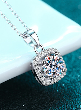 PT950铂金方形微包边项链莫桑钻