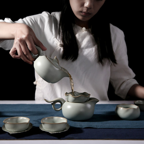 汝窑茶壶台湾冠杰内开片汝瓷功夫茶具开片可养功夫茶器单壶包邮 - 图1