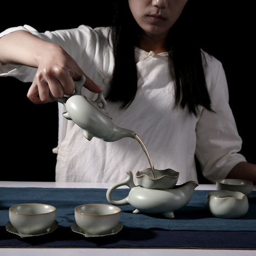 汝窑茶壶台湾冠杰汝瓷茶具内开片可养复古功夫陶瓷茶壶包邮 - 图0