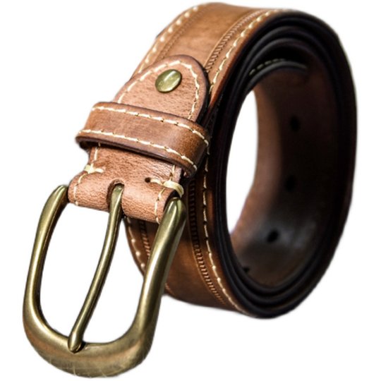 真皮复古皮带青年手工擦染纯牛皮黄铜休闲牛仔工装机车男腰带皮带