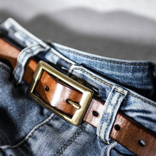 Оригинальный ретро медный кожаный универсальный ремень ручной работы, простой и элегантный дизайн