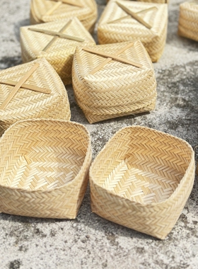 竹编圆饭盒傣式饭盒手工艺盒