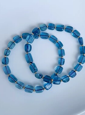 天然海蓝宝随形手链蓝润冰透体深蓝色手串招财旺运水晶石纯净能量