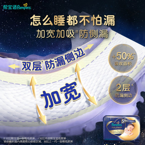 【夜用专研】帮宝适夜用纸尿裤新生儿散热超薄透气防漏M-XL尿不湿 - 图1