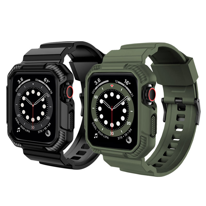 适用iwatch表带apple watch5 6 7 8 9代苹果手表带海洋硅胶一体 S8保护壳45ultra2全包表壳运动腕带潮牌男女 - 图0