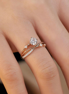 新款直播货源1克拉仿真莫桑石星轨戒指女玫瑰金时尚设计开口婚戒