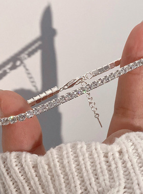 银恋S925纯银满钻手链女 轻奢小众气质ins风闪钻百搭可叠戴手饰链