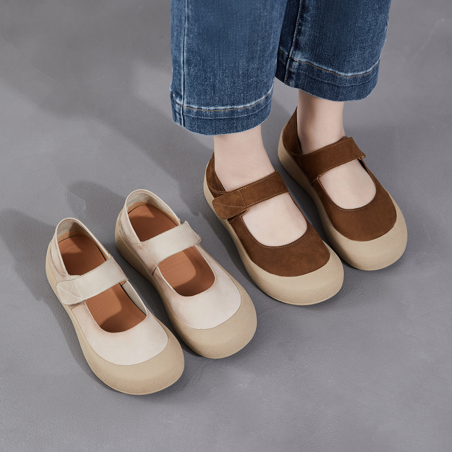 复古真皮休闲玛丽珍鞋平底鞋浅口单鞋女2026春季新款软底大头鞋,淘宝优惠券,粉丝福利购,淘宝优惠卷