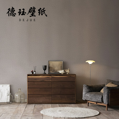 新中式素色无纺布亚麻布纹墙纸日式卧室客厅壁纸咖色非自粘奶白色 - 图3