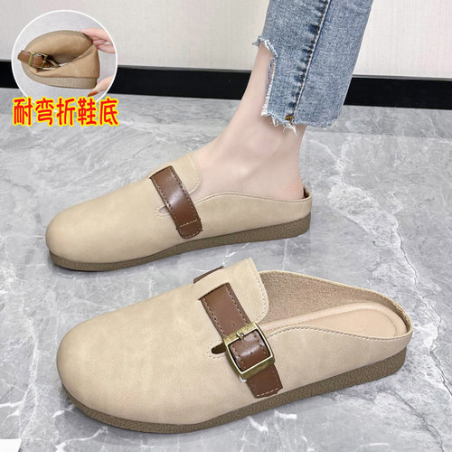 包头软底拖鞋2026春季新款鞋子时尚舒适休闲平底女鞋复古ins半拖 - 图1