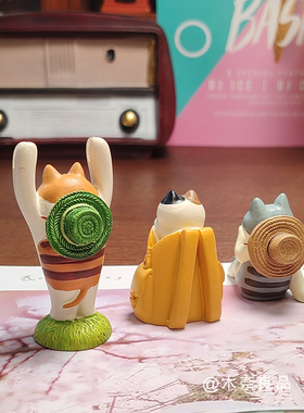 zakka日式杂货可爱夏日登山咖啡猫三毛猫呆萌治愈潮玩礼品摆件