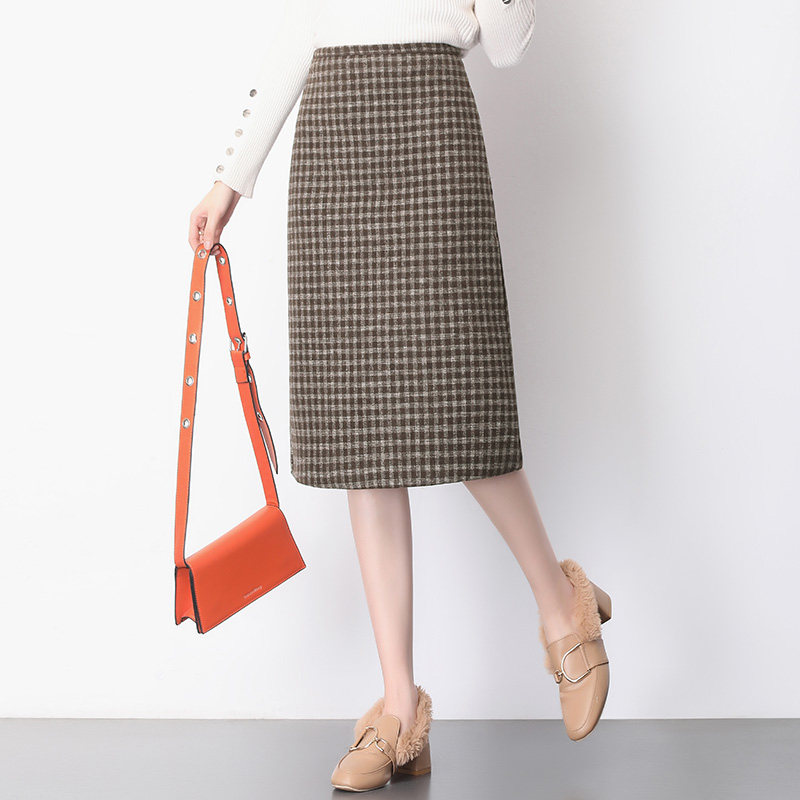 2020秋冬新款格纹毛呢韩版半身裙 早菲服饰半身裙